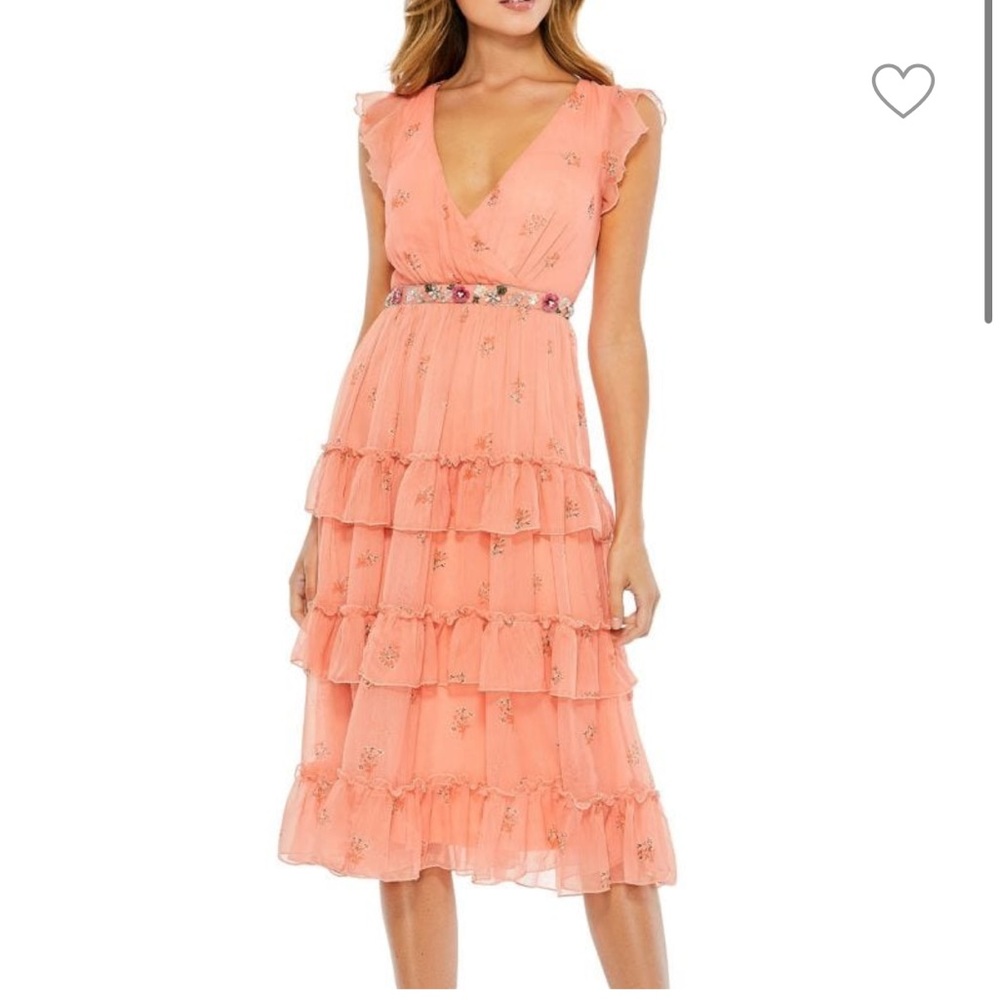 Mac Duggal Coral Floral Tiered Midi Dress